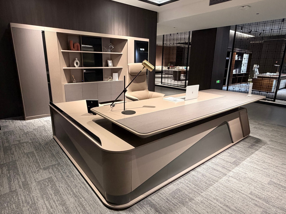 Avant-Garde Slanted-Base Executive Desk | Futuristic L-Shaped CEO Workstation