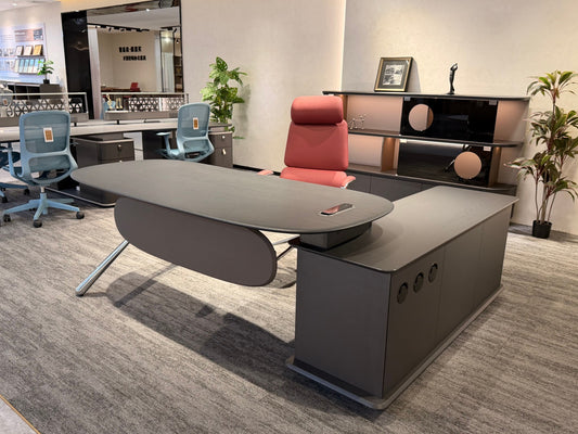 Premium Capsule-Shaped Executive Desk | Modern Chrome Leg Manager Workstation