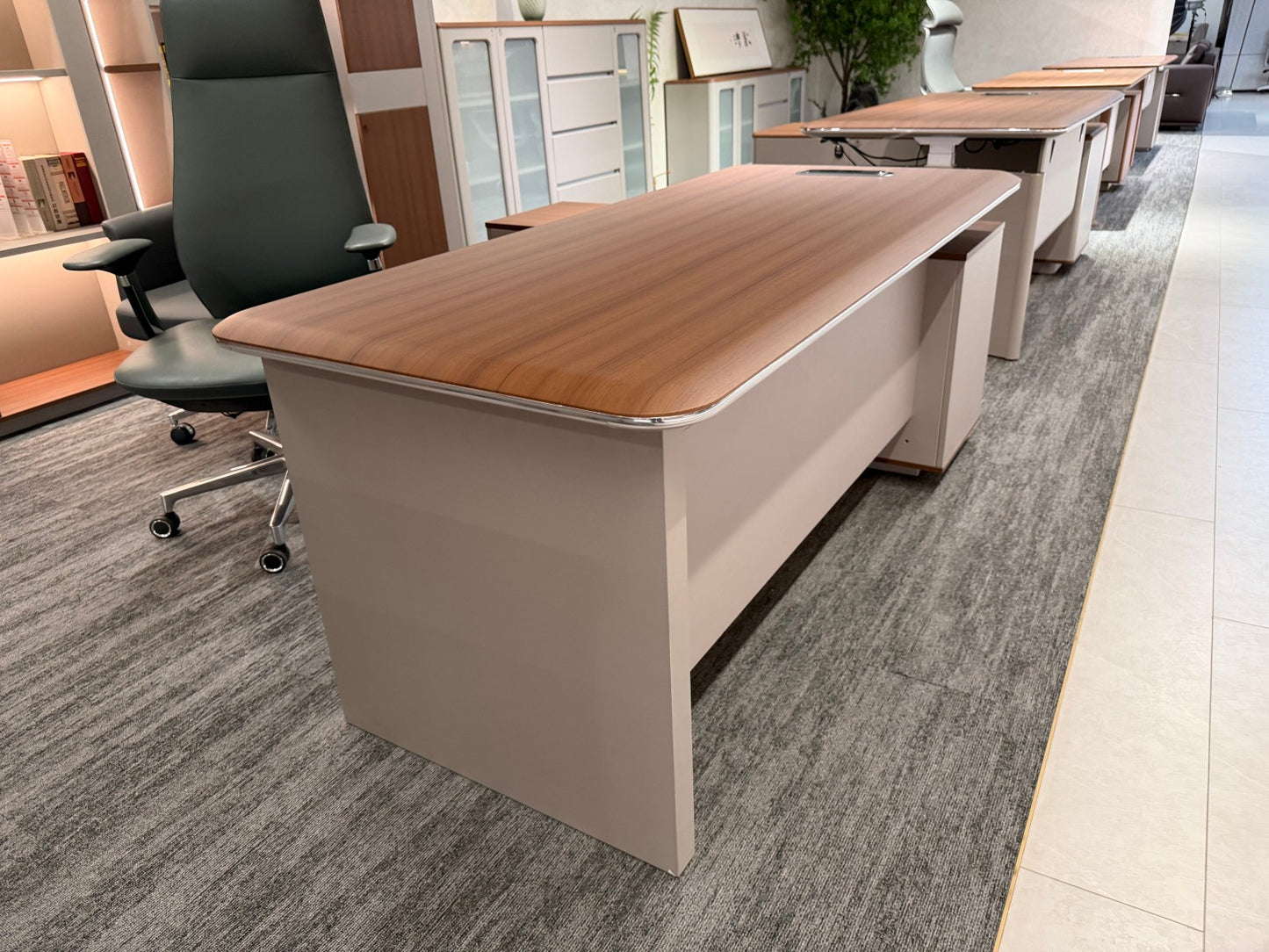 Classic Solid Panel Executive Desk | L-Shaped Manager Workstation with Metallic Trim