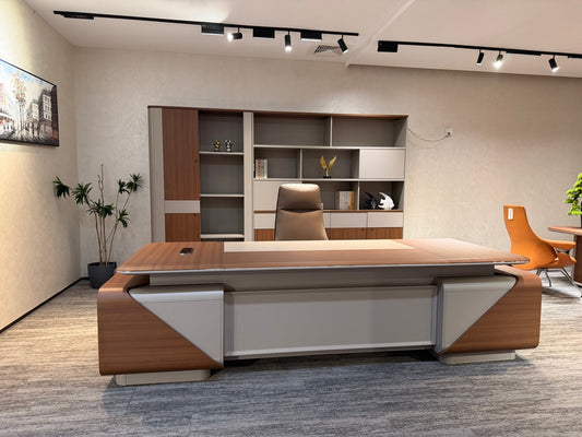 Geometric Slant Executive Desk | Premium Two-Tone CEO Workstation
