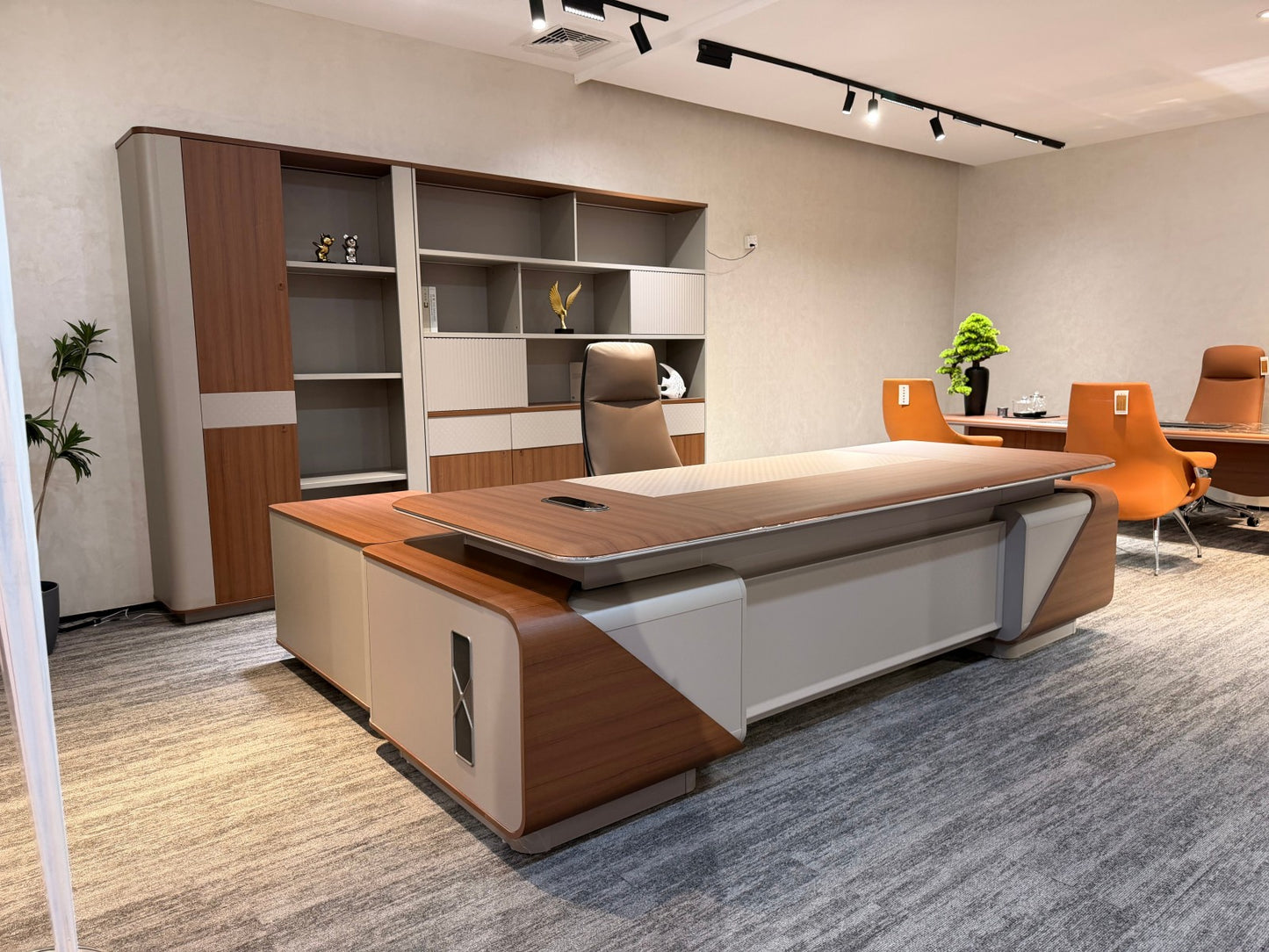 Geometric Slant Executive Desk | Premium Two-Tone CEO Workstation