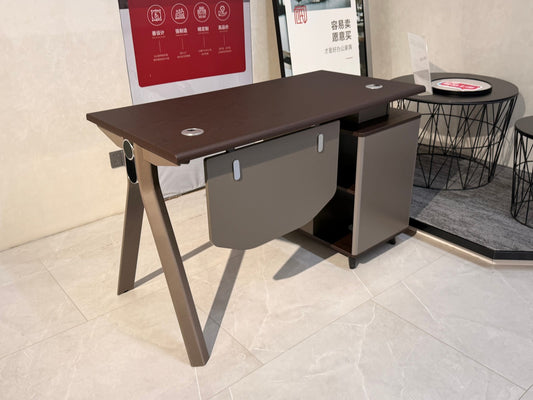 Modern A-Frame Executive Desk | Dark Walnut Supervisor Table with Side Cabinet
