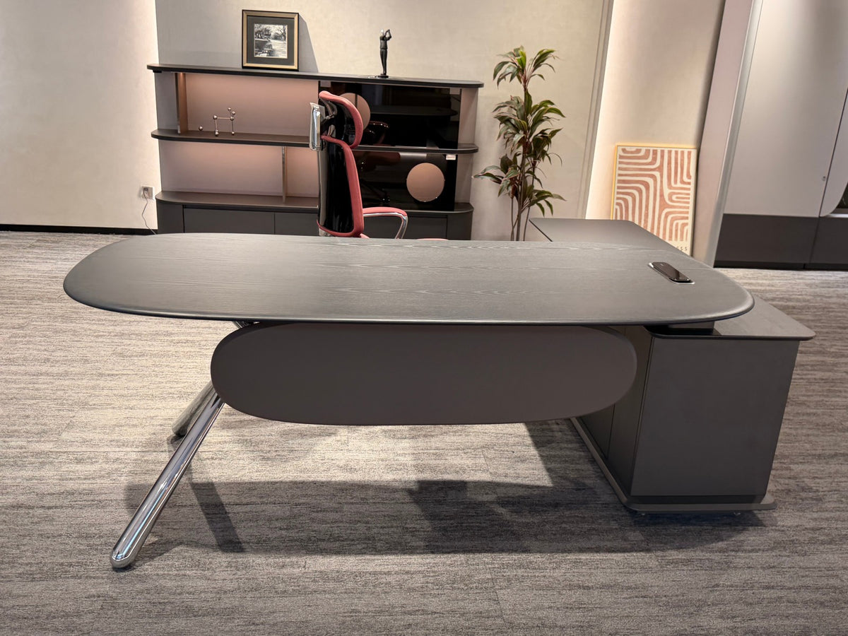 Premium Capsule-Shaped Executive Desk | Modern Chrome Leg Manager Workstation