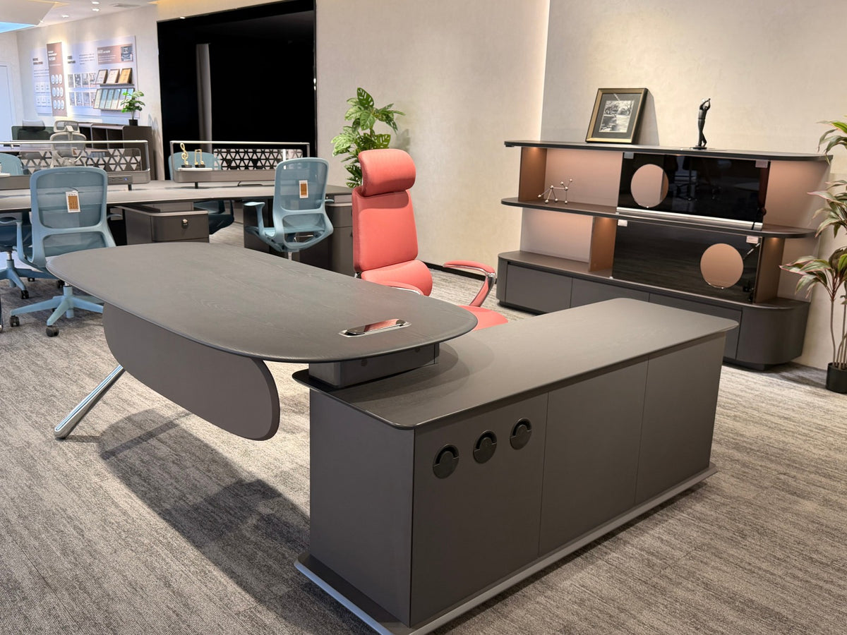 Premium Capsule-Shaped Executive Desk | Modern Chrome Leg Manager Workstation