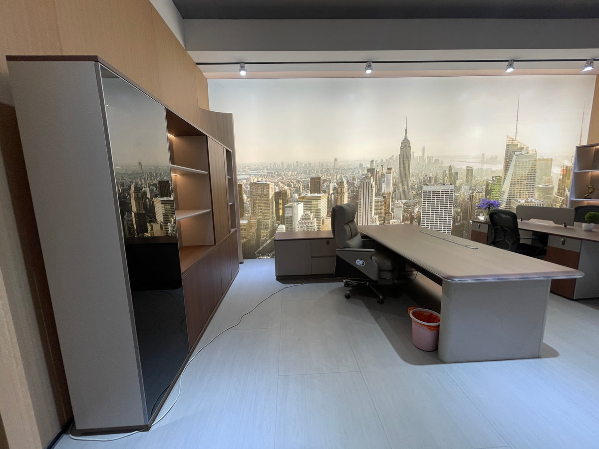 Elite CEO Office Desk Suite | Premium PEI Wood-Grain Finish & MDF Core
