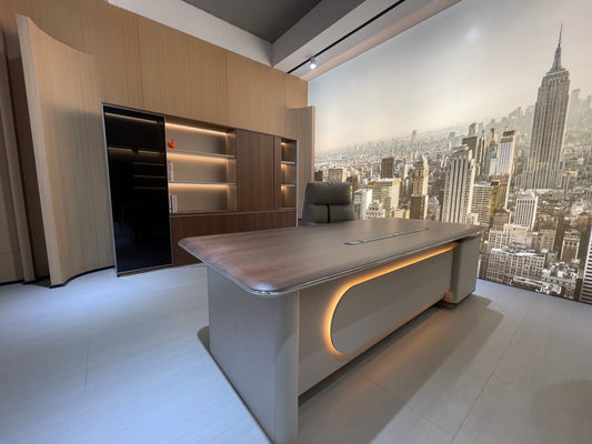 Elite CEO Office Desk Suite | Premium PEI Wood-Grain Finish & MDF Core