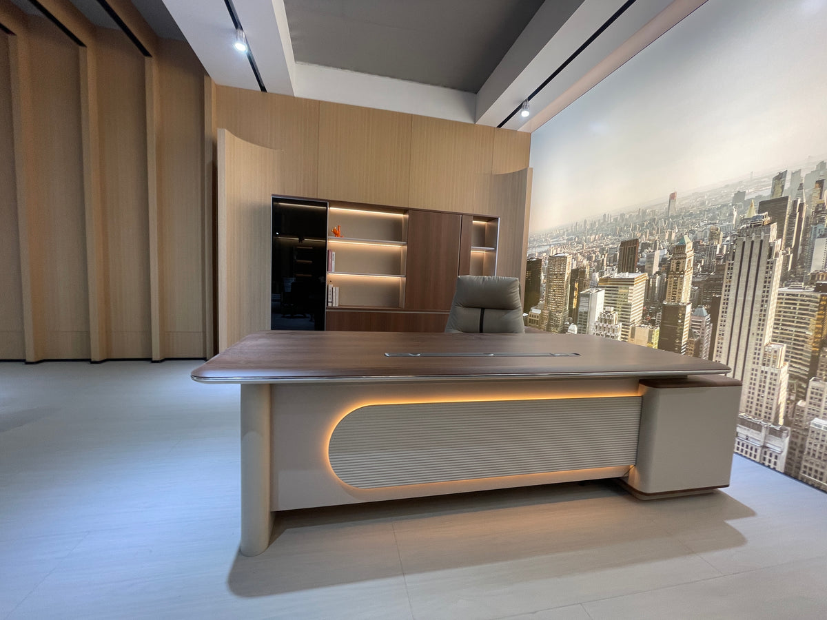 Elite CEO Office Desk Suite | Premium PEI Wood-Grain Finish & MDF Core