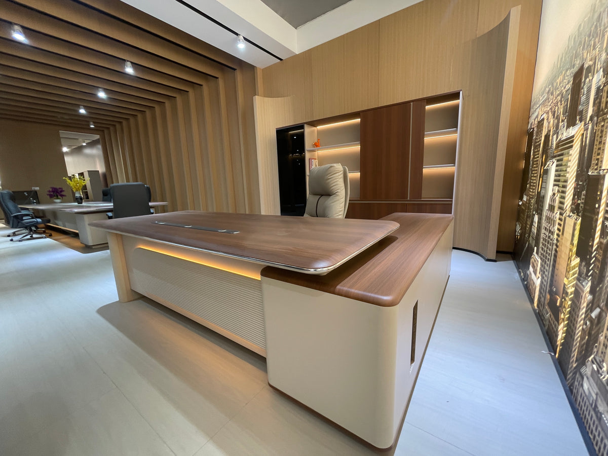 Elite CEO Office Desk Suite | Premium PEI Wood-Grain Finish & MDF Core