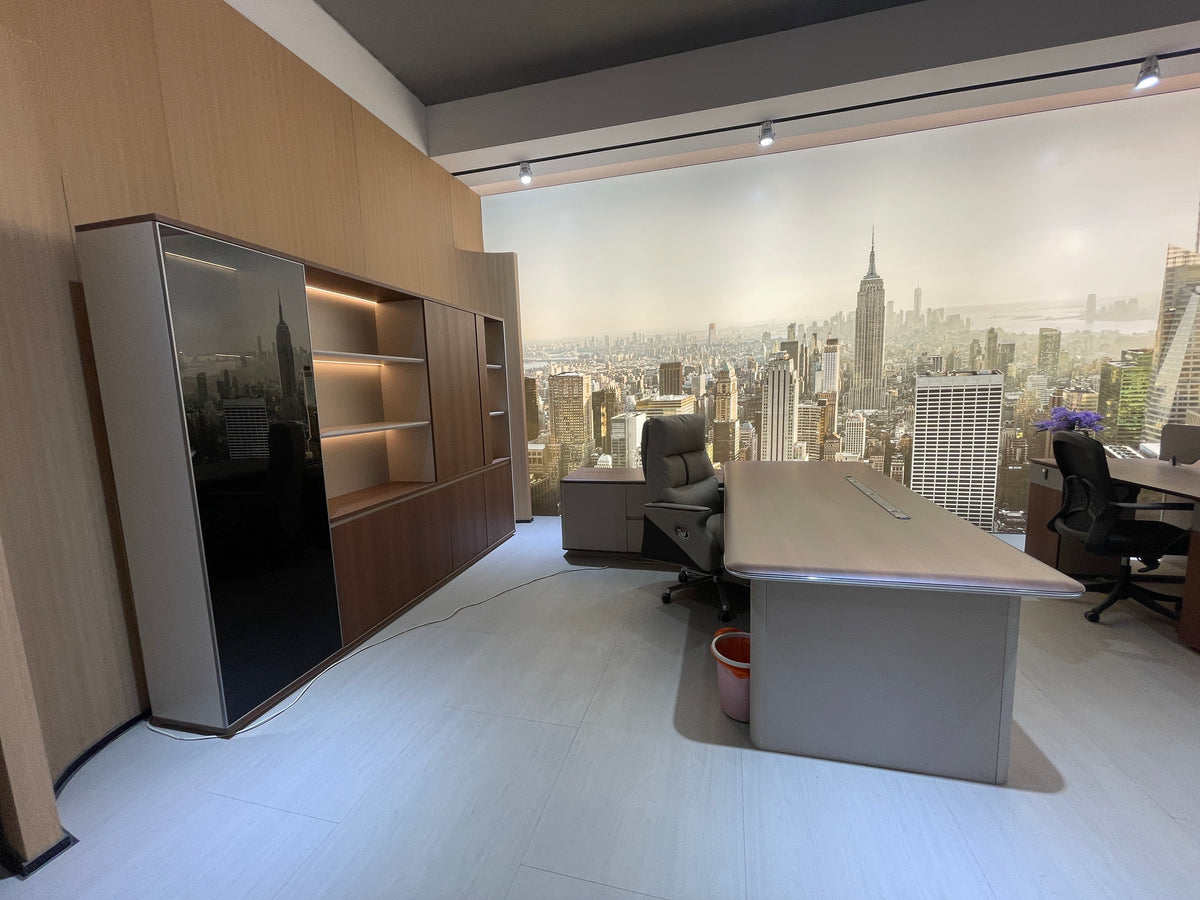 Elite CEO Office Desk Suite | Premium PEI Wood-Grain Finish & MDF Core